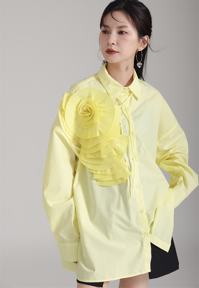 Fashionable and elegant floral solid color shirt dress A1218118BL