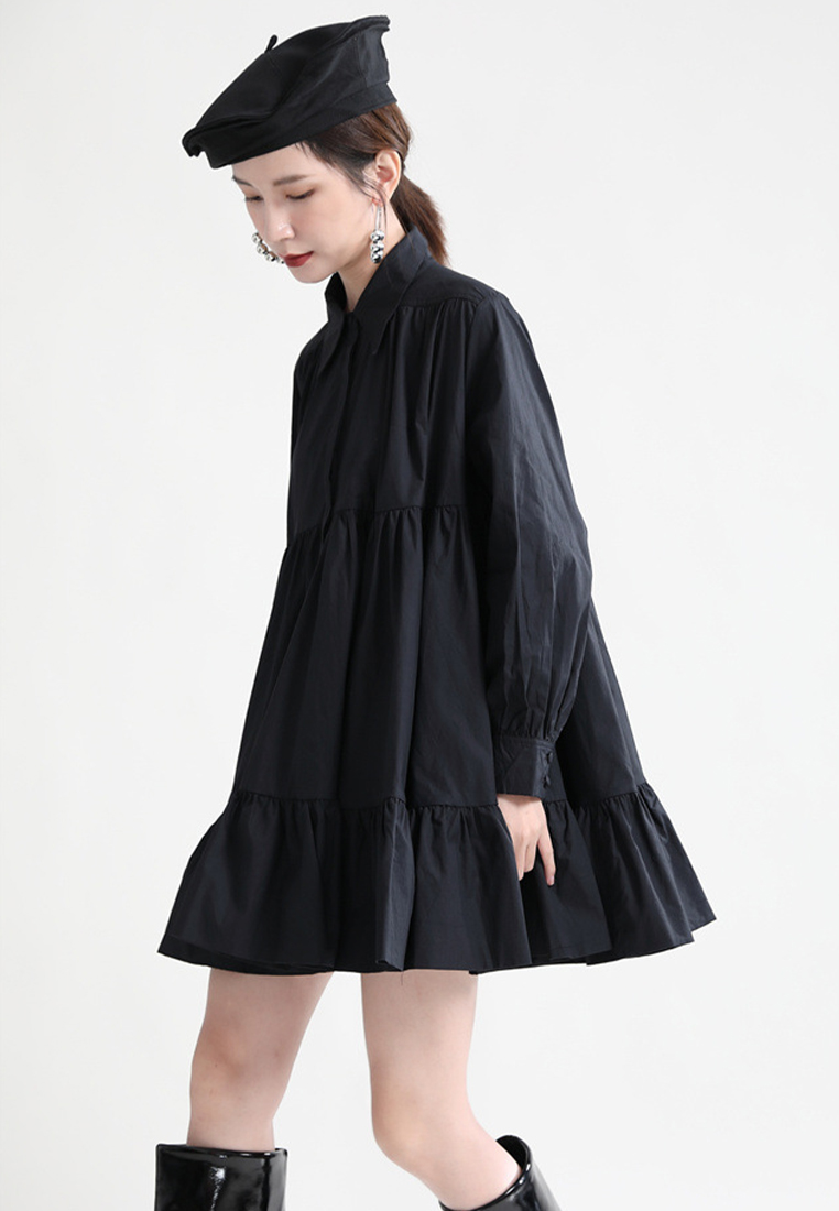 Fashionable casual solid color elegant long sleeved shirt dress A1218119W