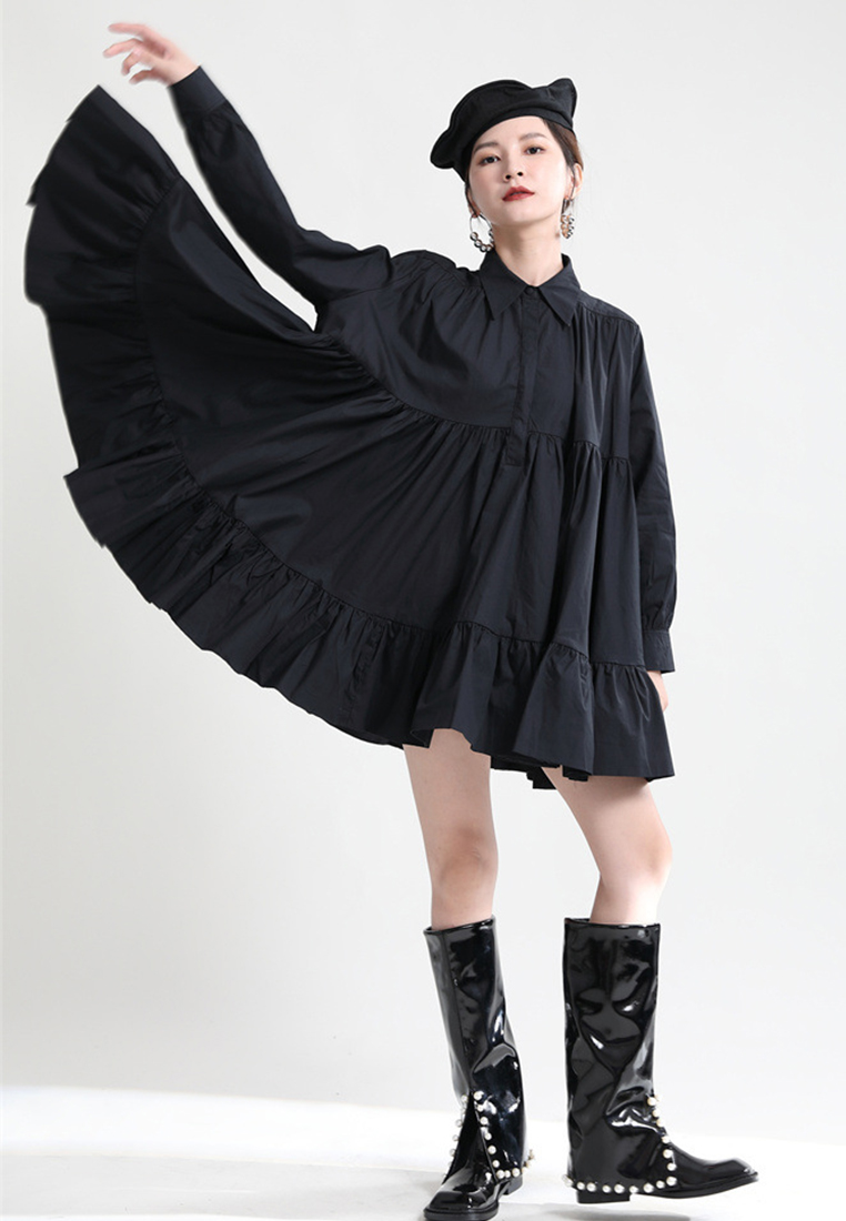 Fashionable casual solid color elegant long sleeved shirt dress A1218119W