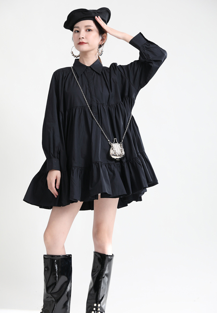 Fashionable casual solid color elegant long sleeved shirt dress A1218119W