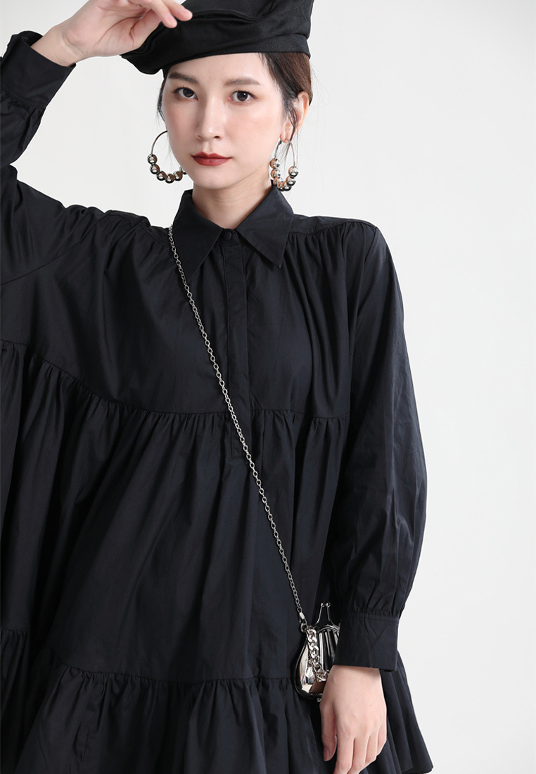 Fashionable casual solid color elegant long sleeved shirt dress A1218119W