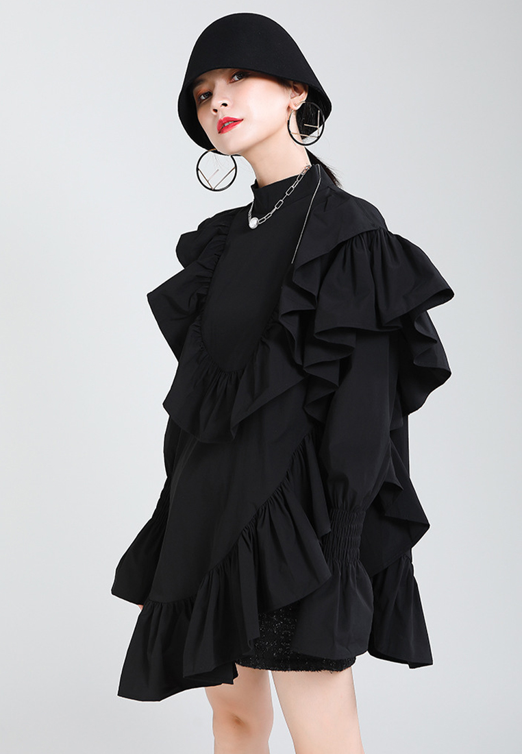 French elegant platycodon shirt dress with earrings dress A1218125BK