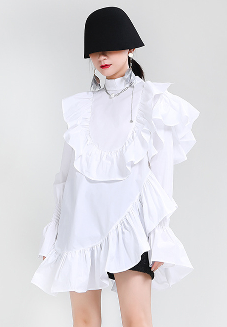 French elegant platycodon shirt dress with earrings dress A1218125BK