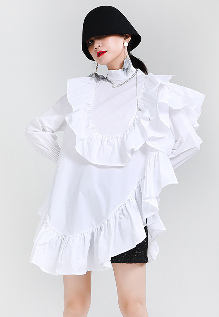 French elegant platycodon shirt dress with earrings dress A1218125BK