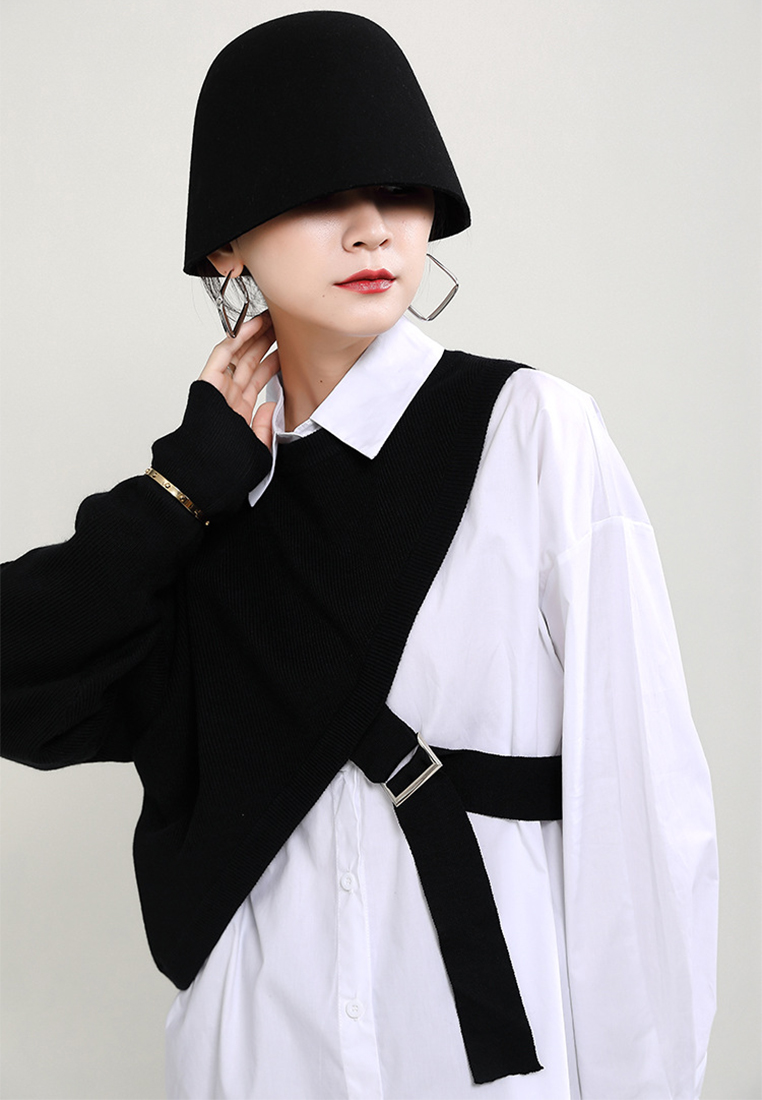 Winter fashion knitted shawl + white shirt set A1218126BK