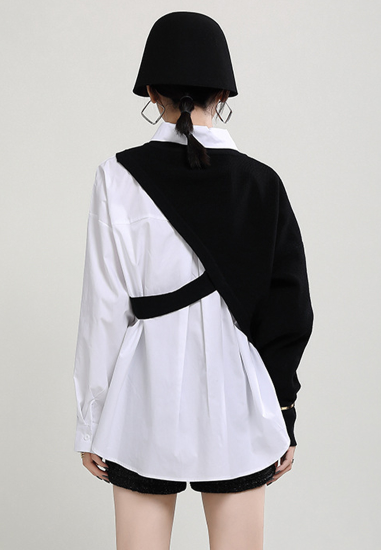 Winter fashion knitted shawl + white shirt set A1218126BK