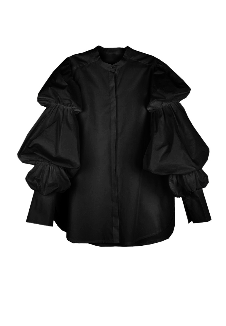 Retro palace style puff sleeve solid color mid length shirt A1218133W