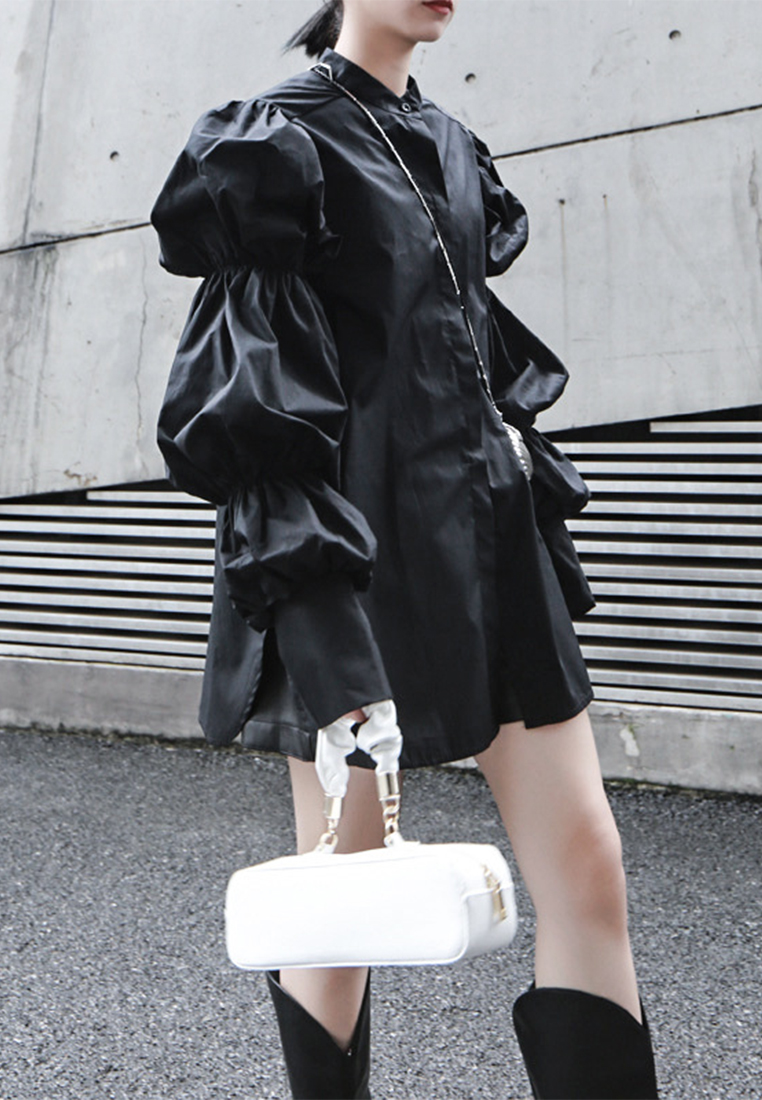 Retro palace style puff sleeve solid color mid length shirt A1218133W