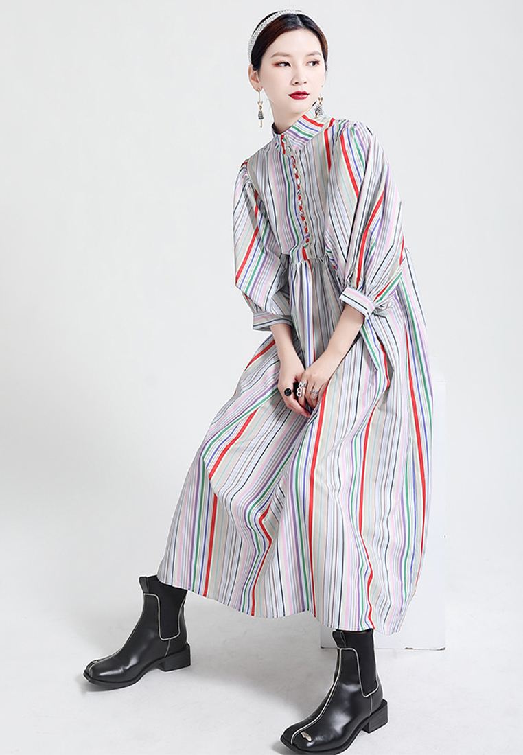  Spring New Style Japanese Style Color Block Puff Sleeve Dress Fashionable Temperament A1218136MT-sunnydaysweety