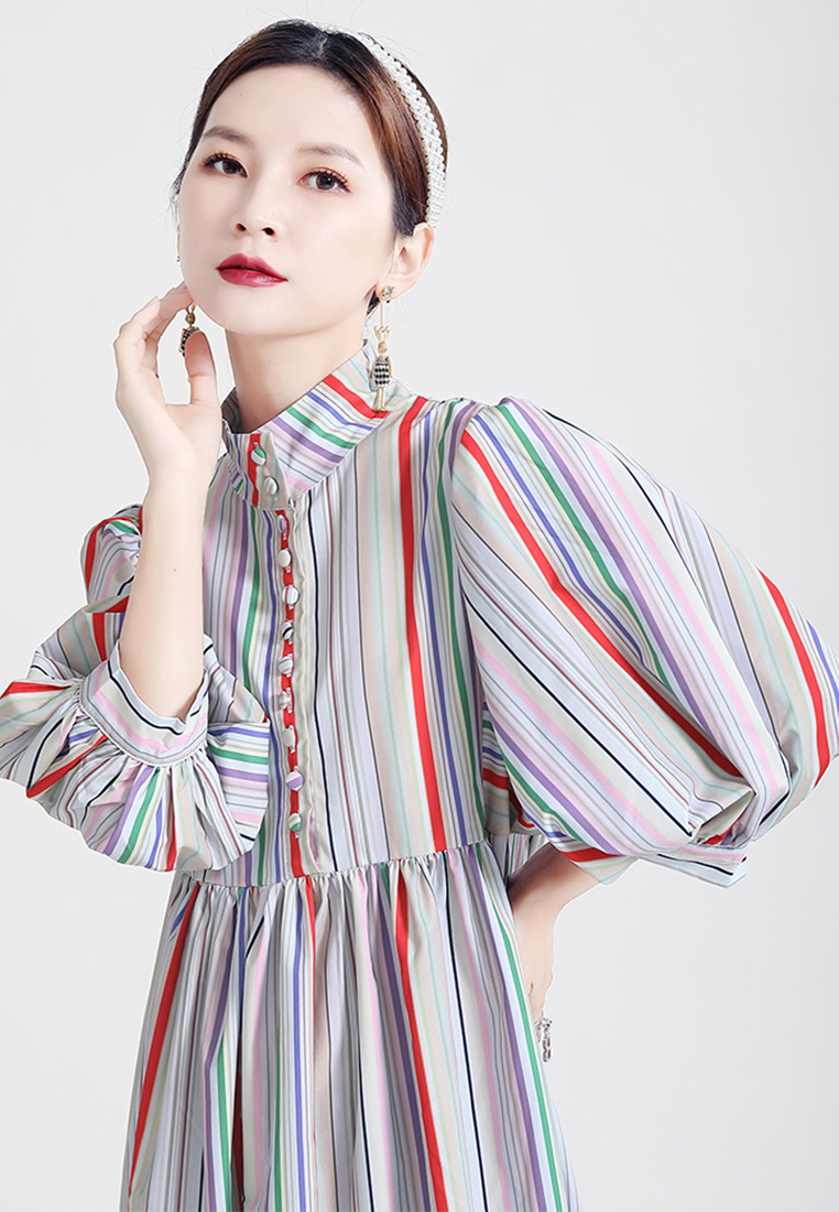  Spring New Style Japanese Style Color Block Puff Sleeve Dress Fashionable Temperament A1218136MT-sunnydaysweety