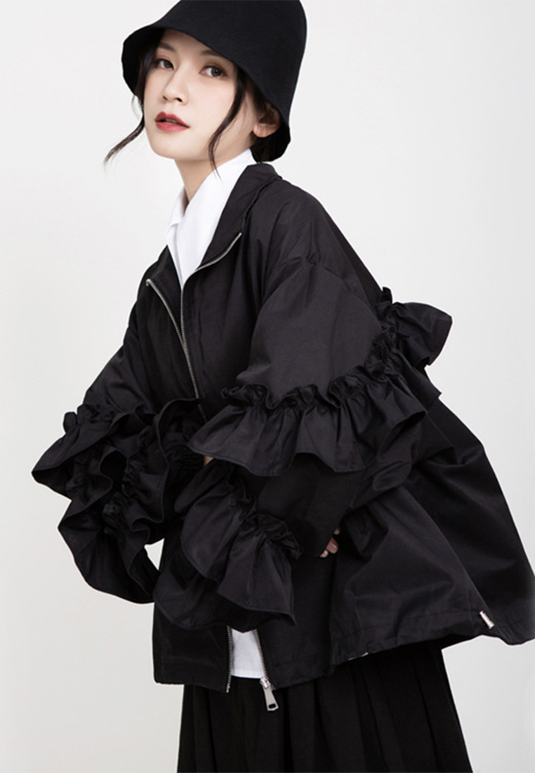 2024 New Design Women's Jacket Fungus Puff Sleeve Warm Jacket A1218140BK