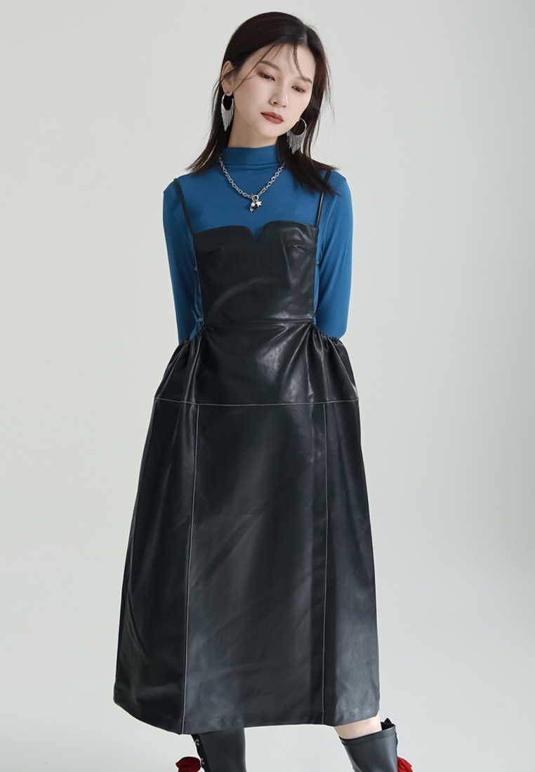 2024 new solid color elegant suspender dress A1218141BE