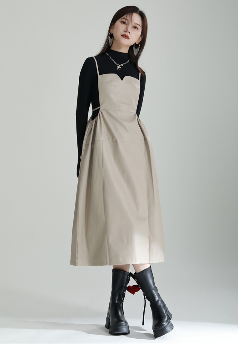 2024 new solid color elegant suspender dress A1218141BE