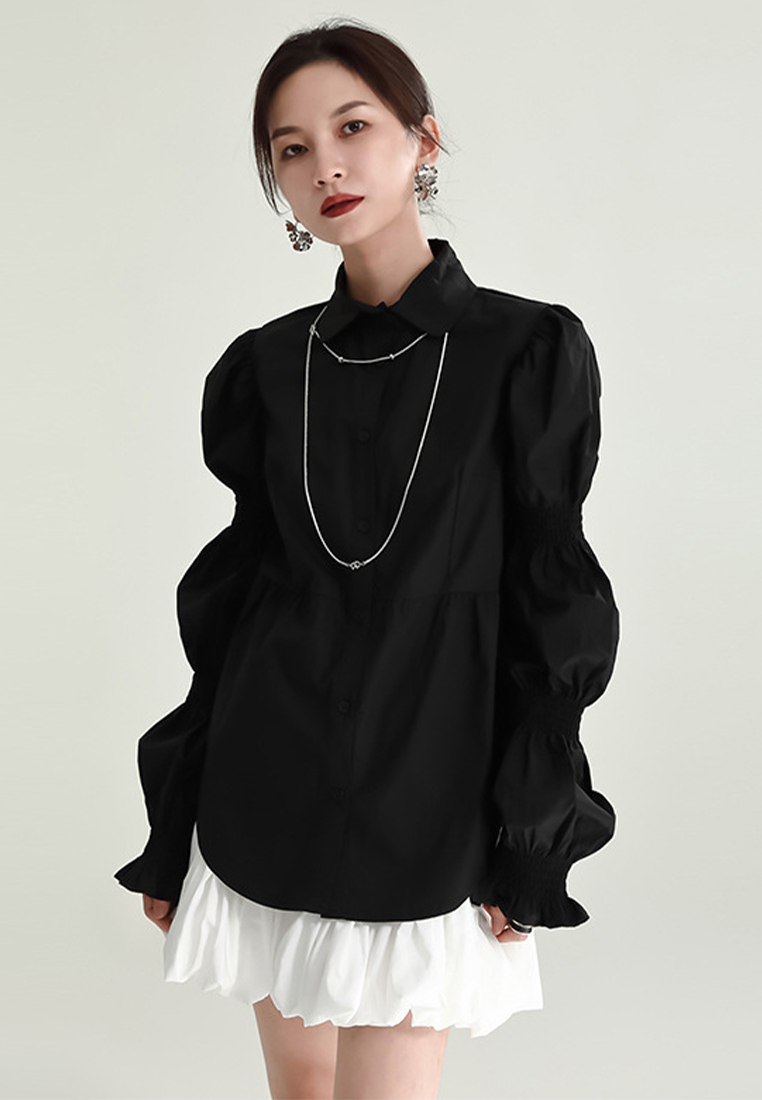 2024 New Design Puff Sleeve Petal Sleeve Shirt Long Sleeve Women A1218142BK