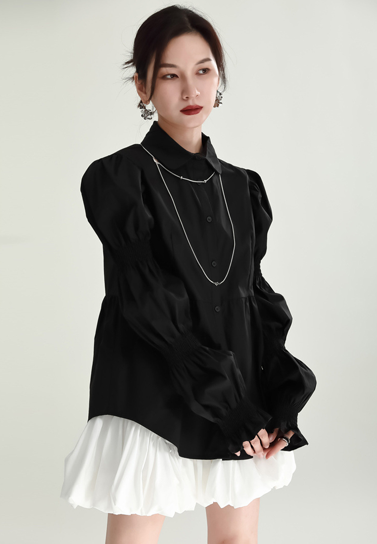 2024 New Design Puff Sleeve Petal Sleeve Shirt Long Sleeve Women A1218142BK