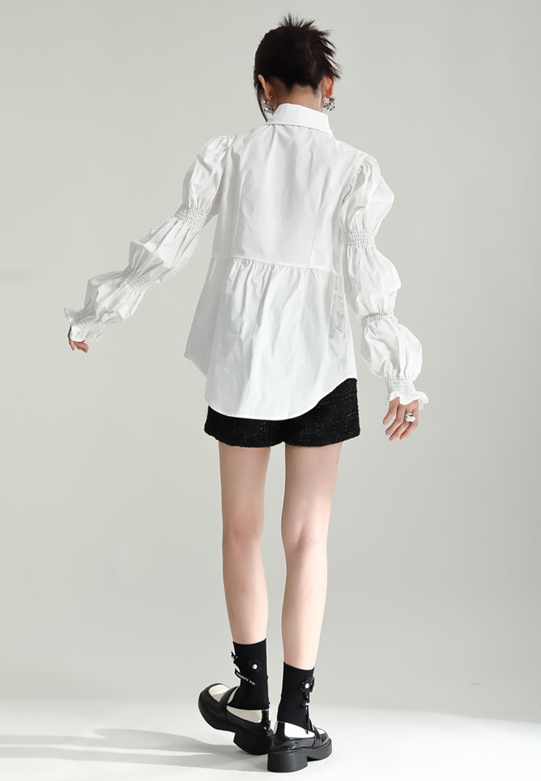 2024 New Design Puff Sleeve Petal Sleeve Shirt Long Sleeve Women A1218142BK