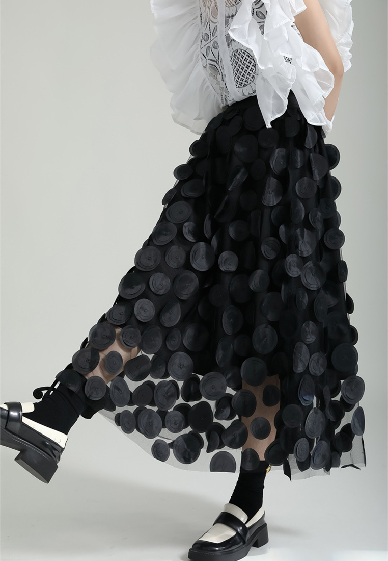 2024 French style full skirt black high waist skirt A1218143BK