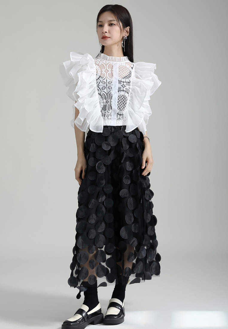 2024 French style full skirt black high waist skirt A1218143BK