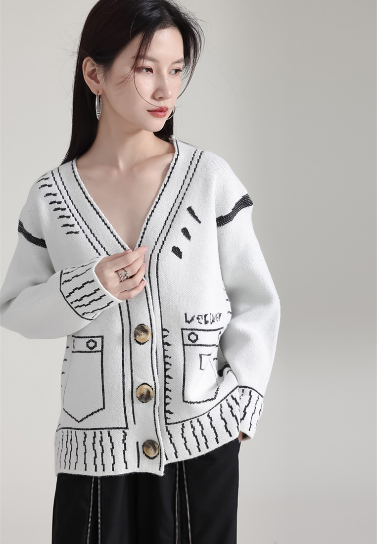 2024 new design V neck knitted womens loose cardigan sweater jacket A1218144W