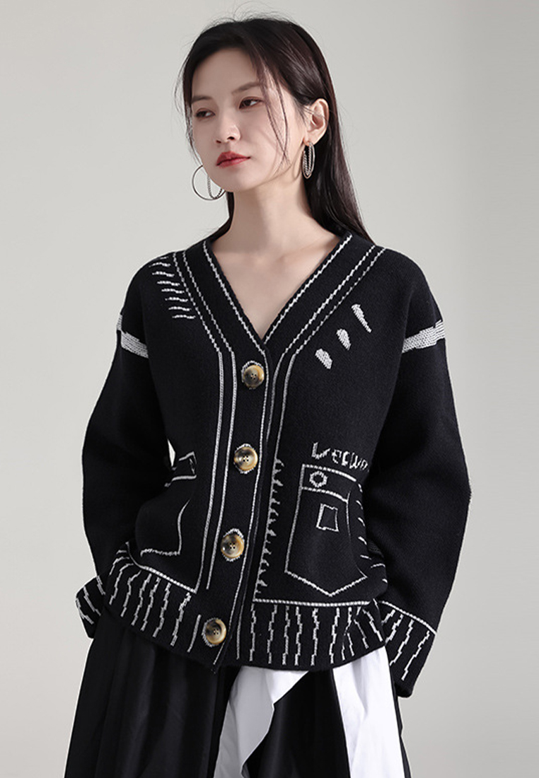 2024 new design V neck knitted womens loose cardigan sweater jacket A1218144W