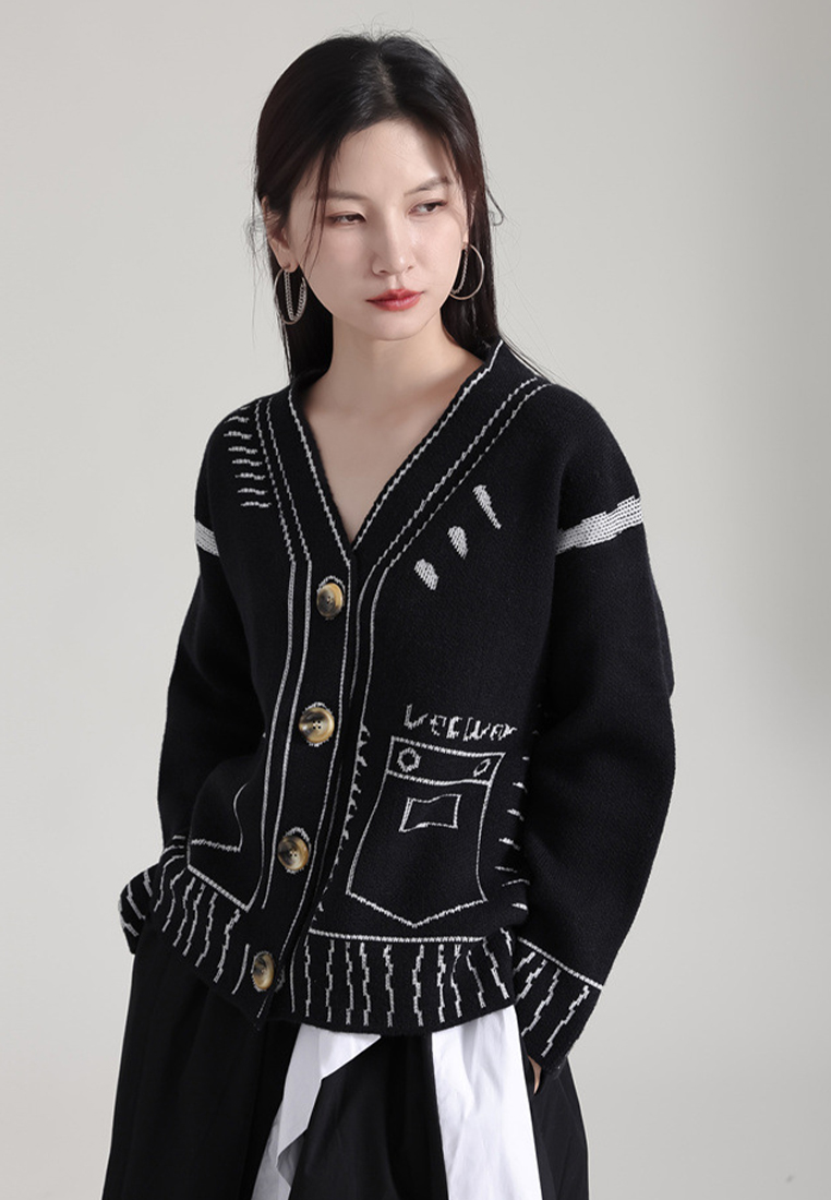 2024 new design V neck knitted womens loose cardigan sweater jacket A1218144W