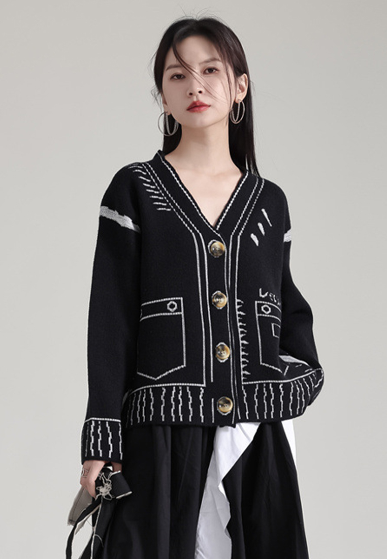 2024 new design V neck knitted womens loose cardigan sweater jacket A1218144W