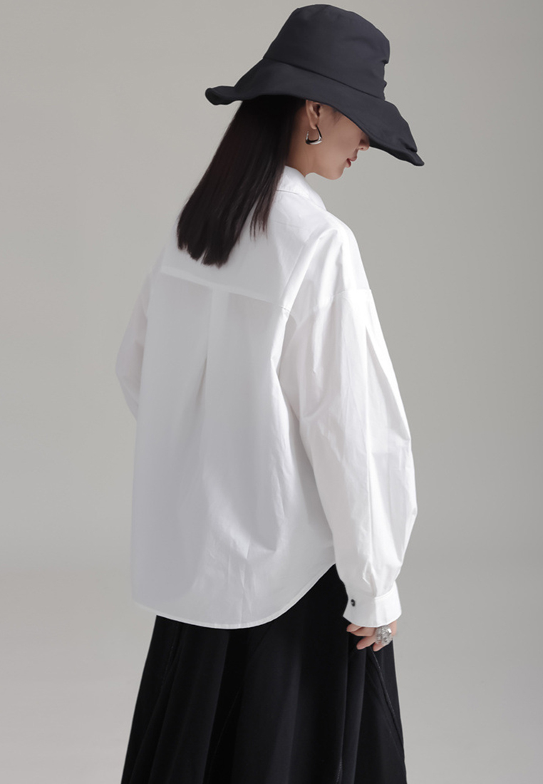 2024 Loose Long Sleeve Puff Sleeve White Shirt Women’s Tops A1218149BK