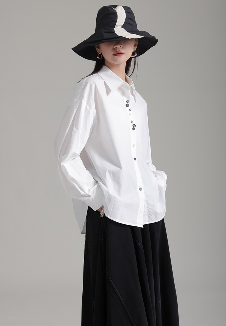 2024 Loose Long Sleeve Puff Sleeve White Shirt Women’s Tops A1218149BK