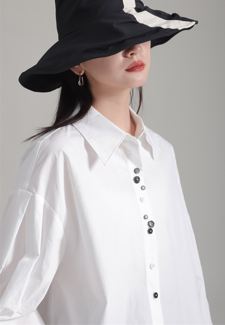2024 Loose Long Sleeve Puff Sleeve White Shirt Women’s Tops A1218149BK