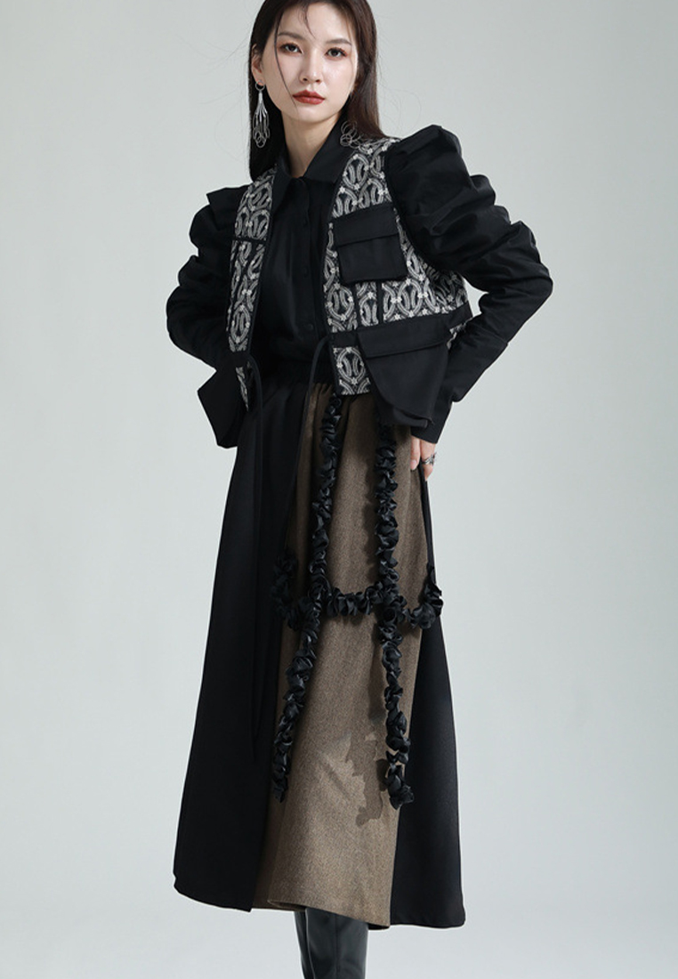 2024 Fashion Casual Elastic Waist Large Swing Contrast Color Skirt A1218151GR