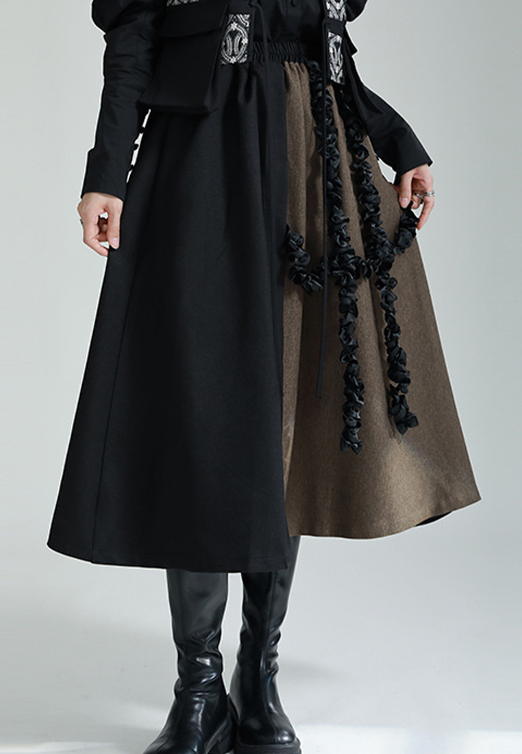 2024 Fashion Casual Elastic Waist Large Swing Contrast Color Skirt A1218151GR