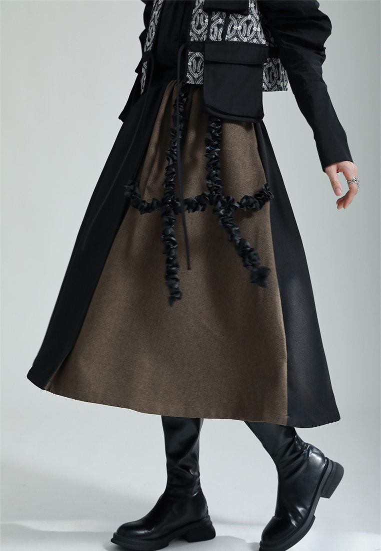 2024 Fashion Casual Elastic Waist Large Swing Contrast Color Skirt A1218151GR