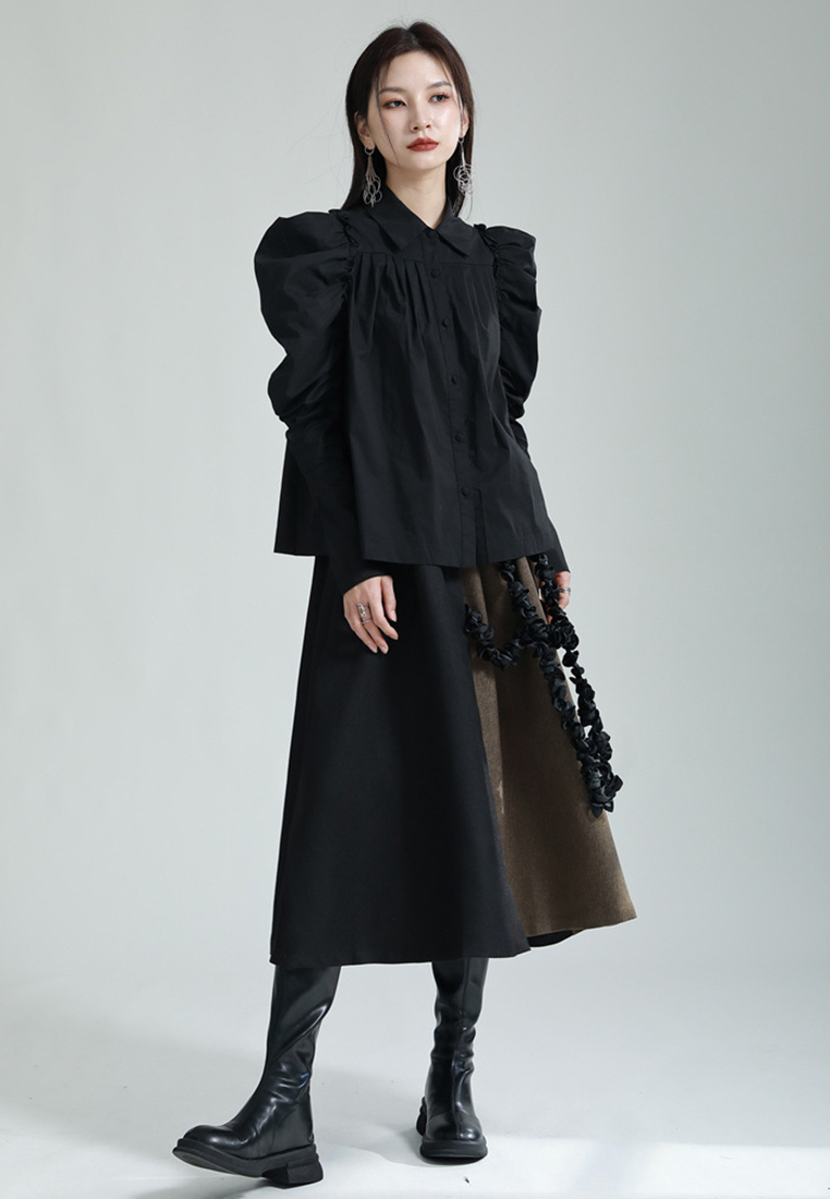 2024 Fashion Casual Elastic Waist Large Swing Contrast Color Skirt A1218151GR