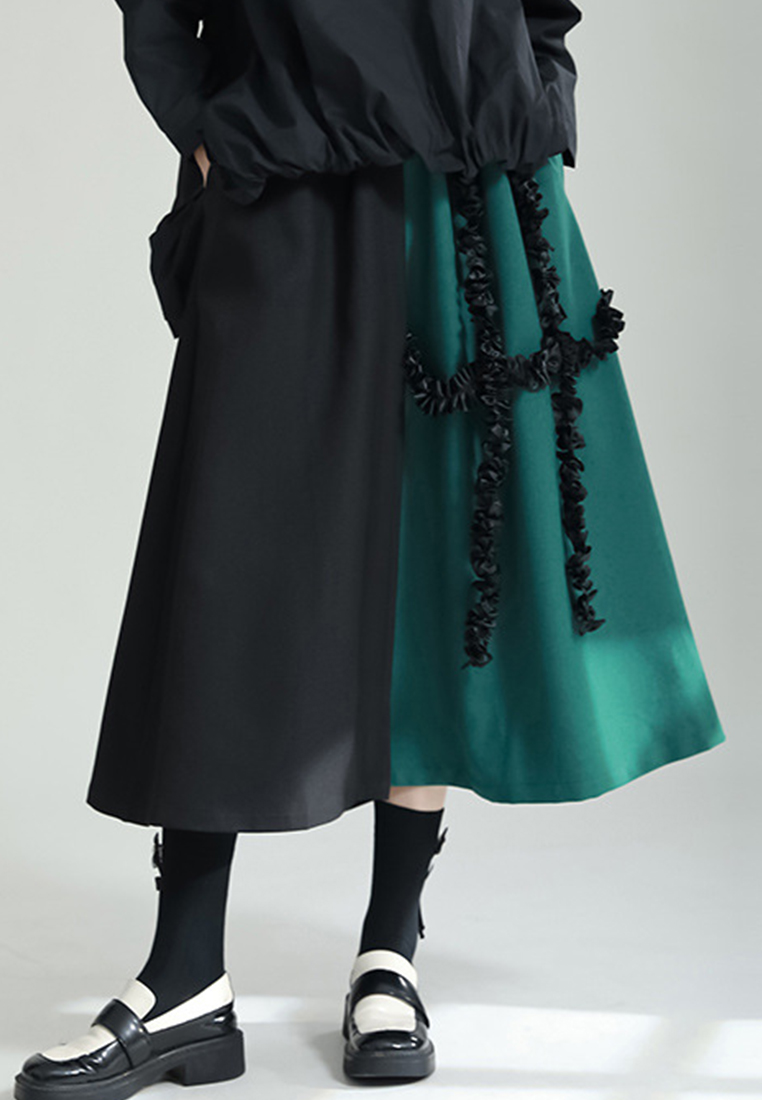 2024 Fashion Casual Elastic Waist Large Swing Contrast Color Skirt A1218151GR