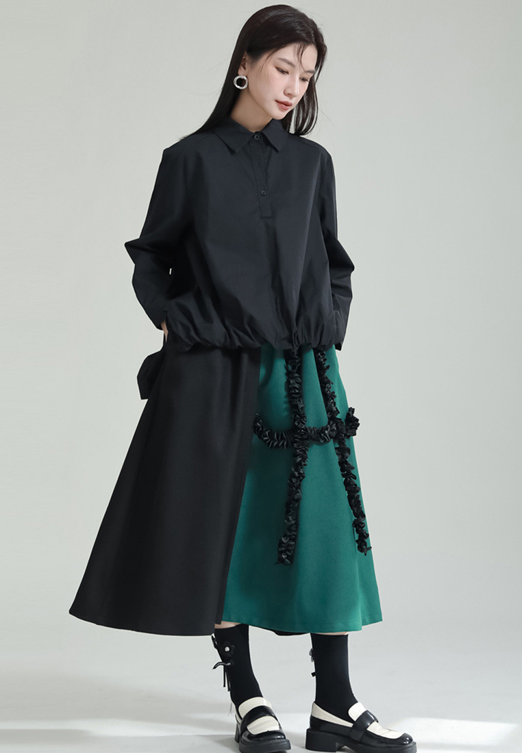 2024 Fashion Casual Elastic Waist Large Swing Contrast Color Skirt A1218151GR