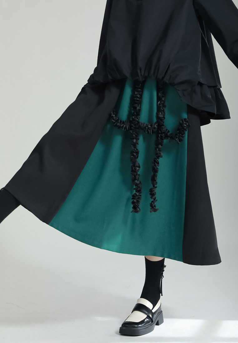 2024 Fashion Casual Elastic Waist Large Swing Contrast Color Skirt A1218151GR