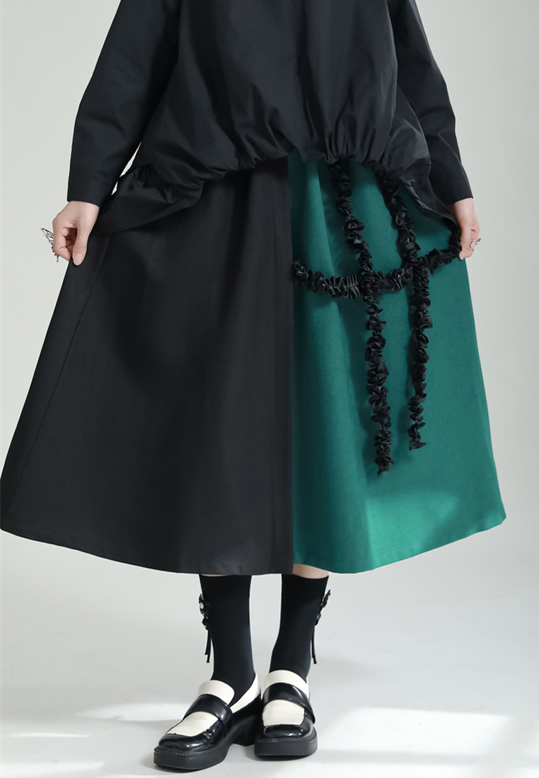 2024 Fashion Casual Elastic Waist Large Swing Contrast Color Skirt A1218151GR