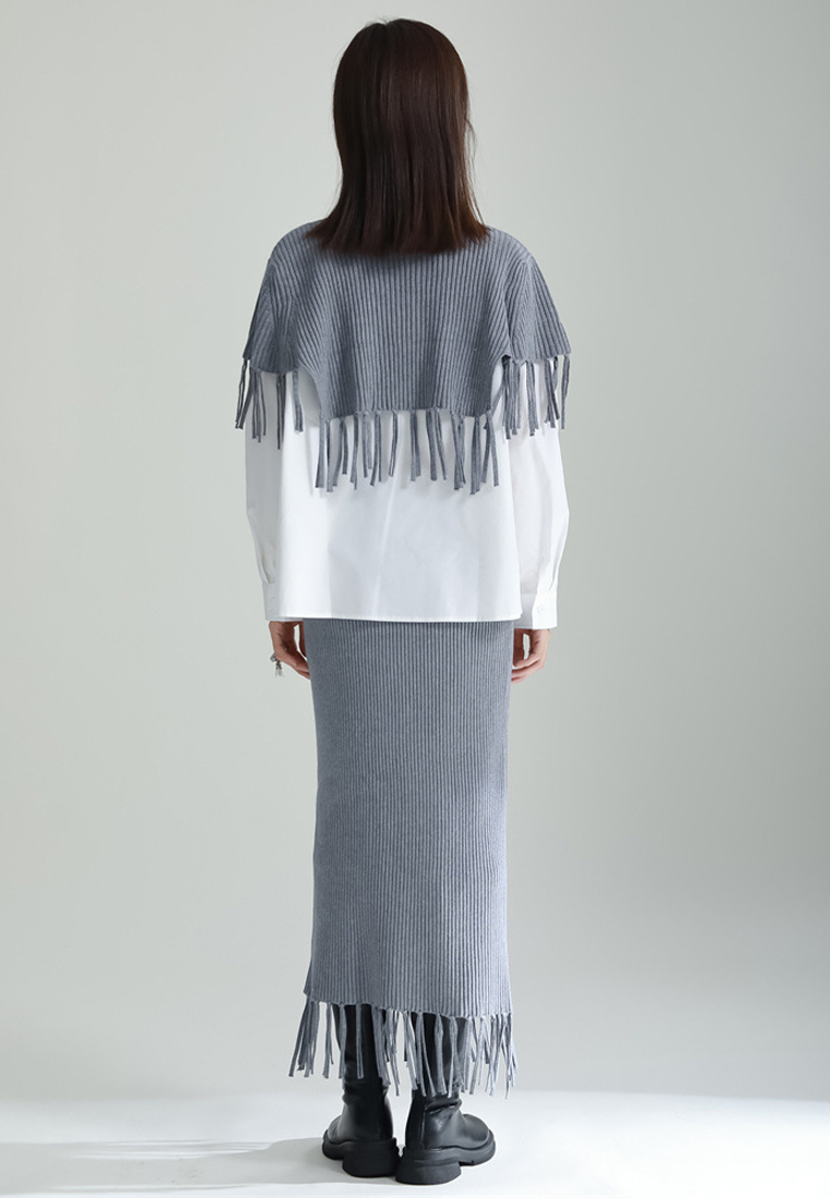 2024 Fashionable Casual Tassel Shawl + Skirt Knitted Suit A1218153GY