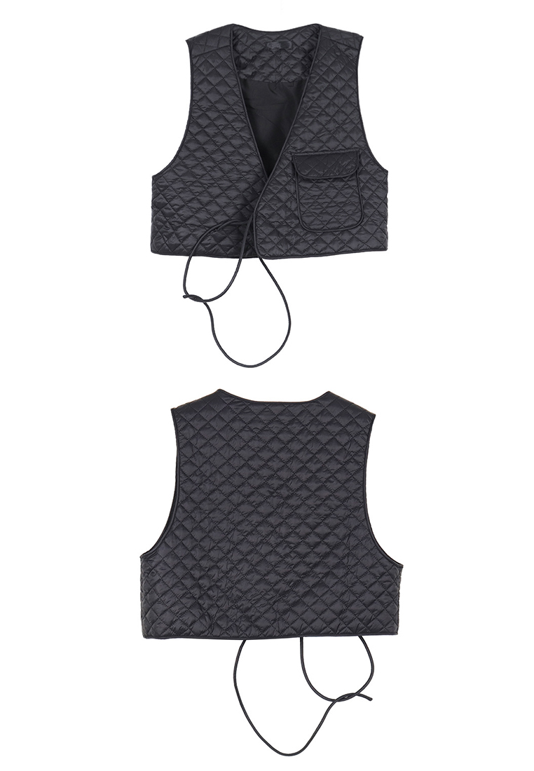 2024 Autumn and Winter Fashionable Black Lace up Diamond Cotton Vest Jacket A1218155BK