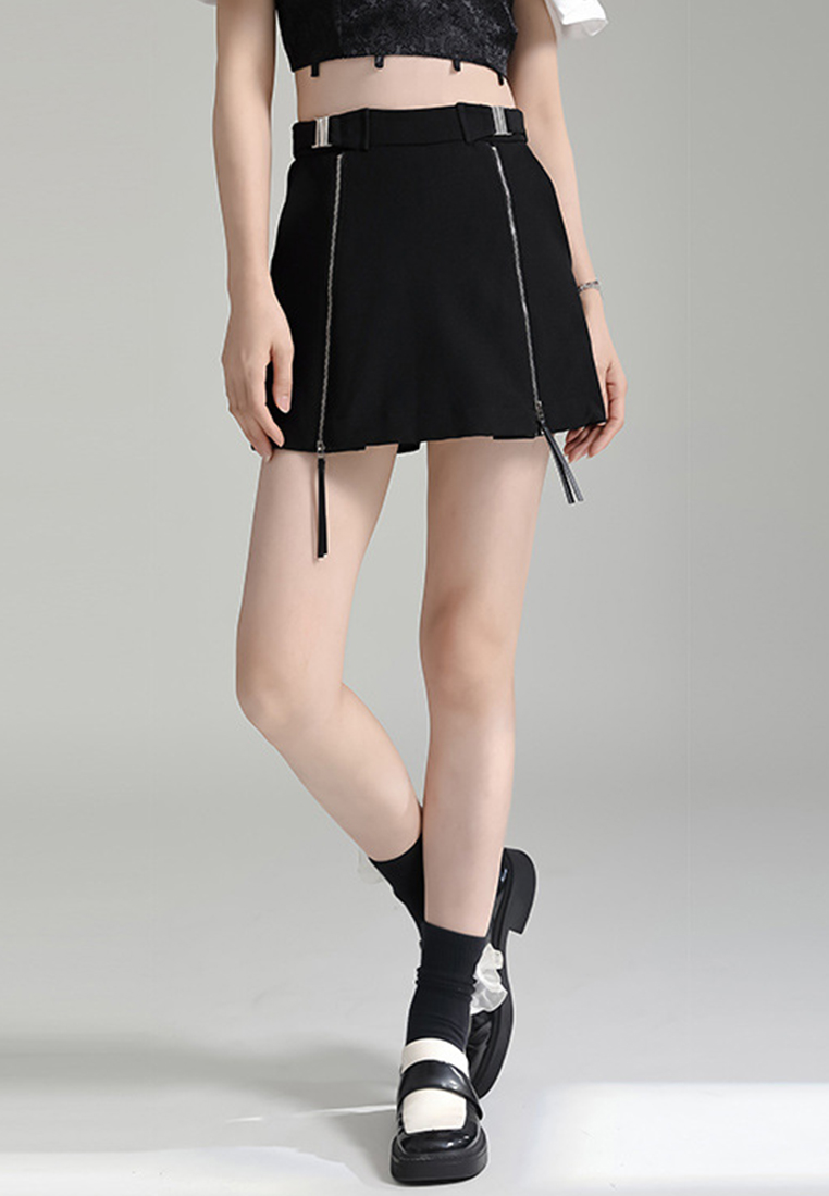 Black zipper slit A-line skirt slimming skirt A1218156BK