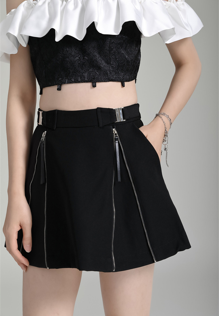 Black zipper slit A-line skirt slimming skirt A1218156BK