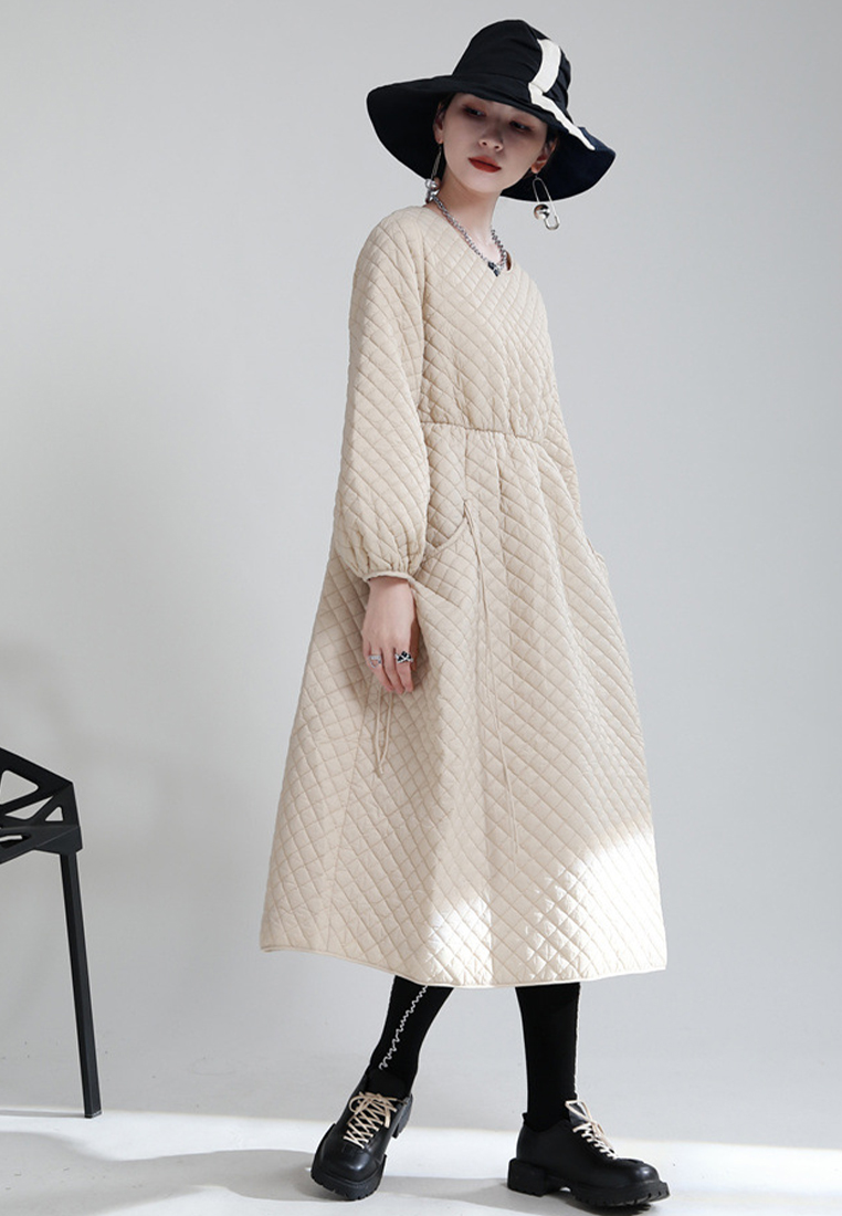 Cotton dress mid-length simple round neck skirt A1218158BE