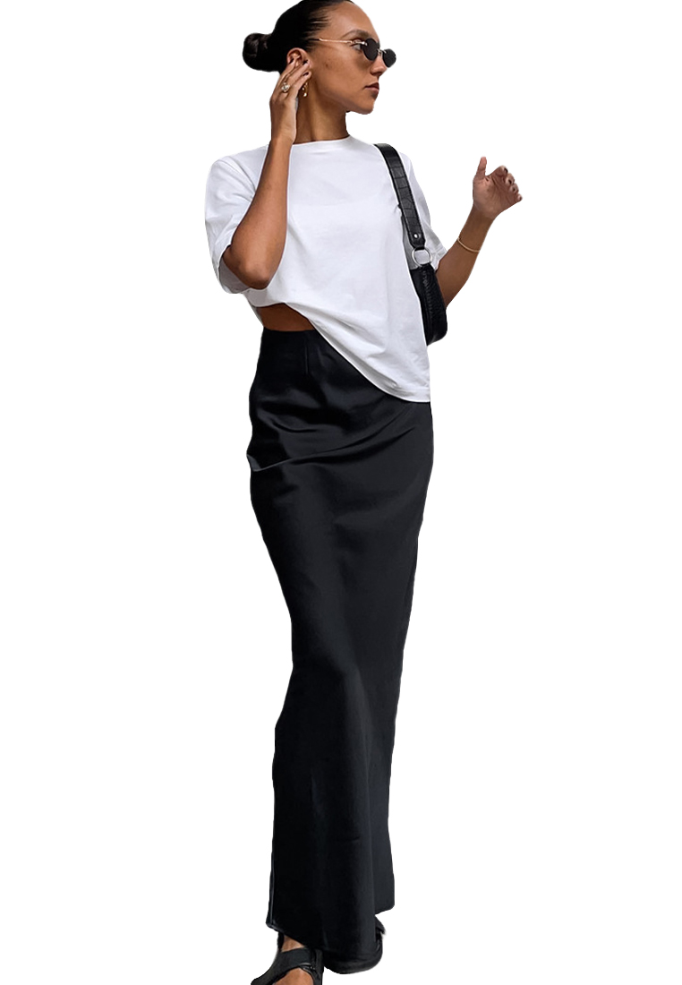 Black skirt French satin drape fishtail skirt A121816