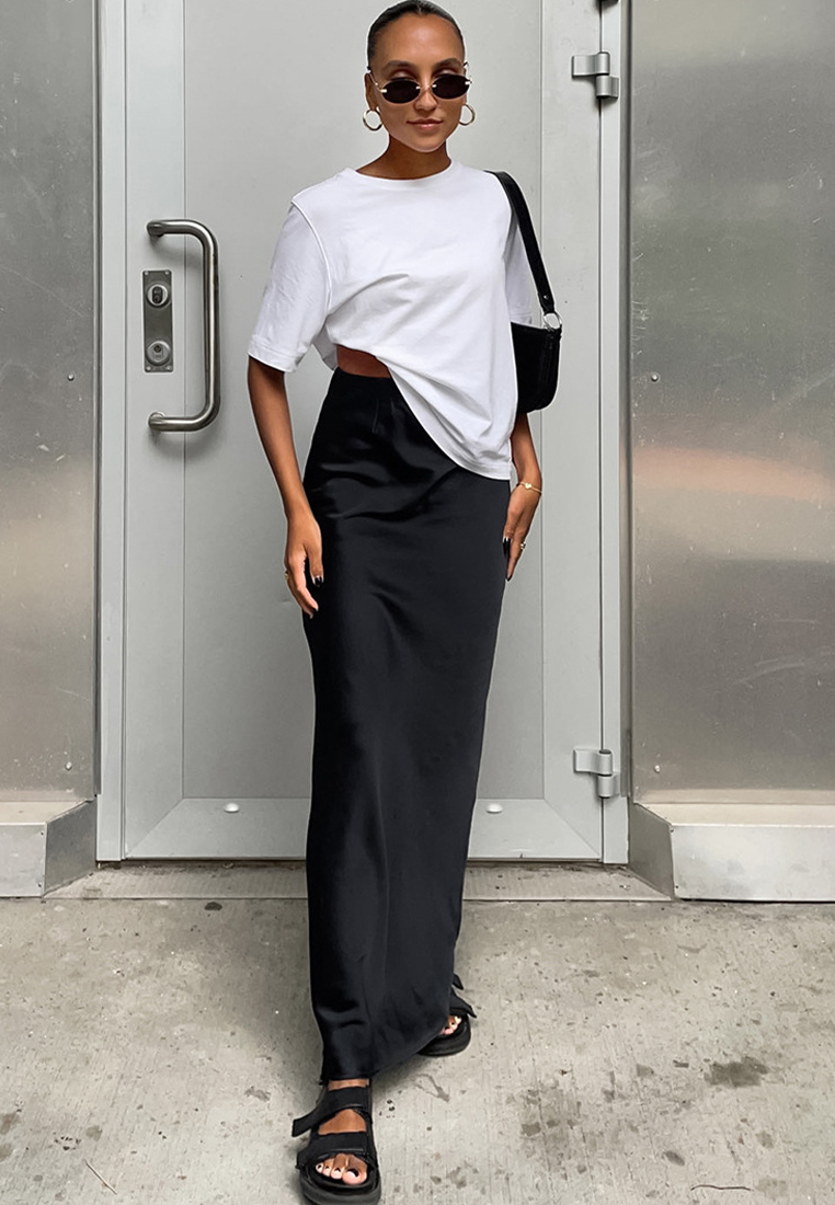 Black skirt French satin drape fishtail skirt A121816