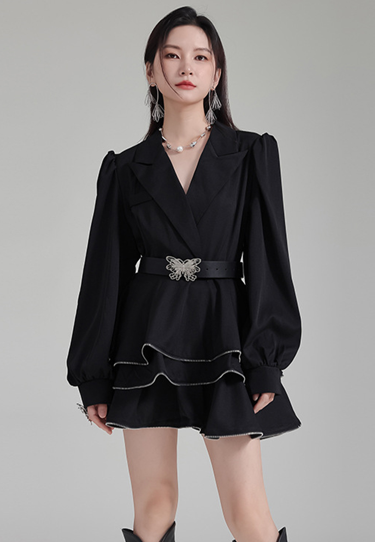 2024 Lantern Sleeve Suit Lapel Loose Top + High Waist Skirt A1218162W