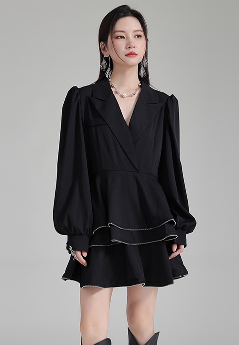 2024 Lantern Sleeve Suit Lapel Loose Top + High Waist Skirt A1218162W