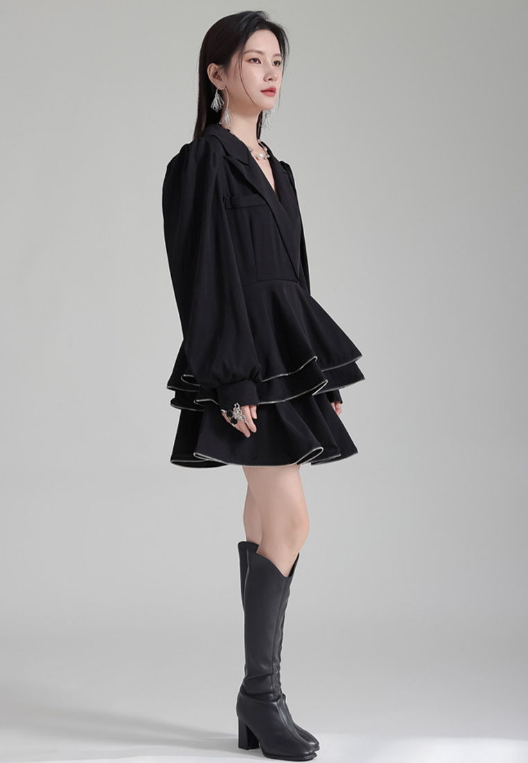 2024 Lantern Sleeve Suit Lapel Loose Top + High Waist Skirt A1218162W