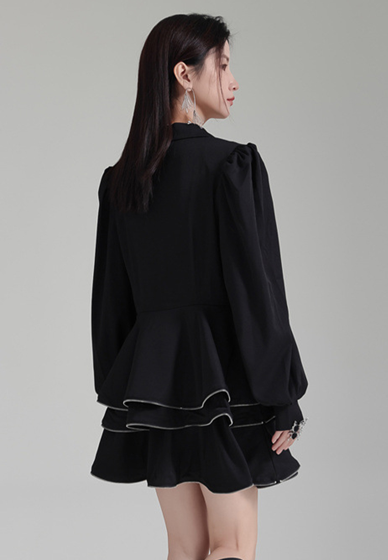 2024 Lantern Sleeve Suit Lapel Loose Top + High Waist Skirt A1218162W