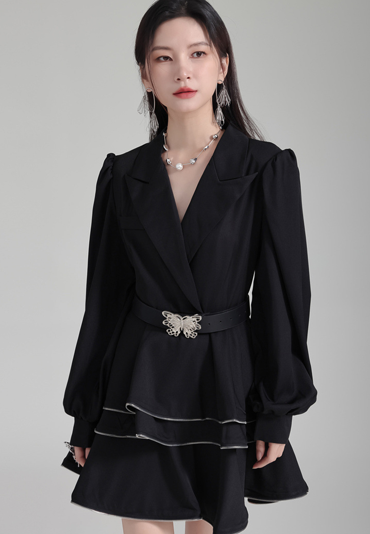 2024 Lantern Sleeve Suit Lapel Loose Top + High Waist Skirt A1218162W