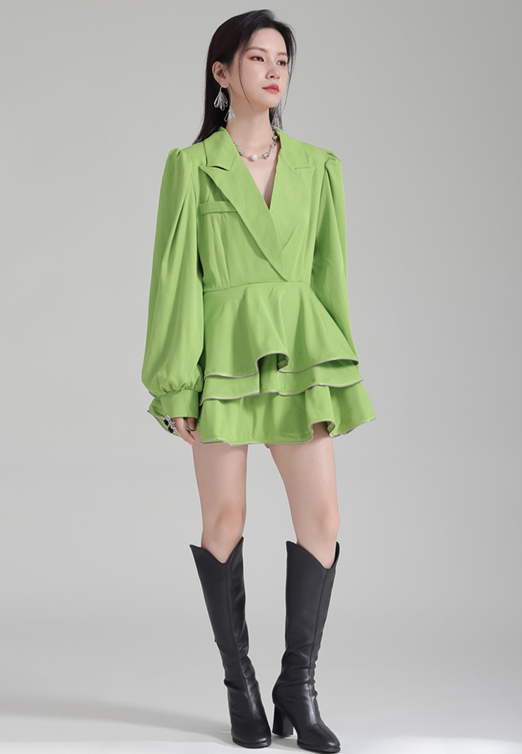 2024 Lantern Sleeve Suit Lapel Loose Top + High Waist Skirt A1218162W